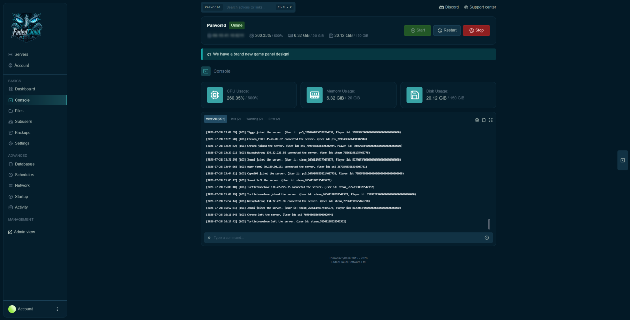 Live server console