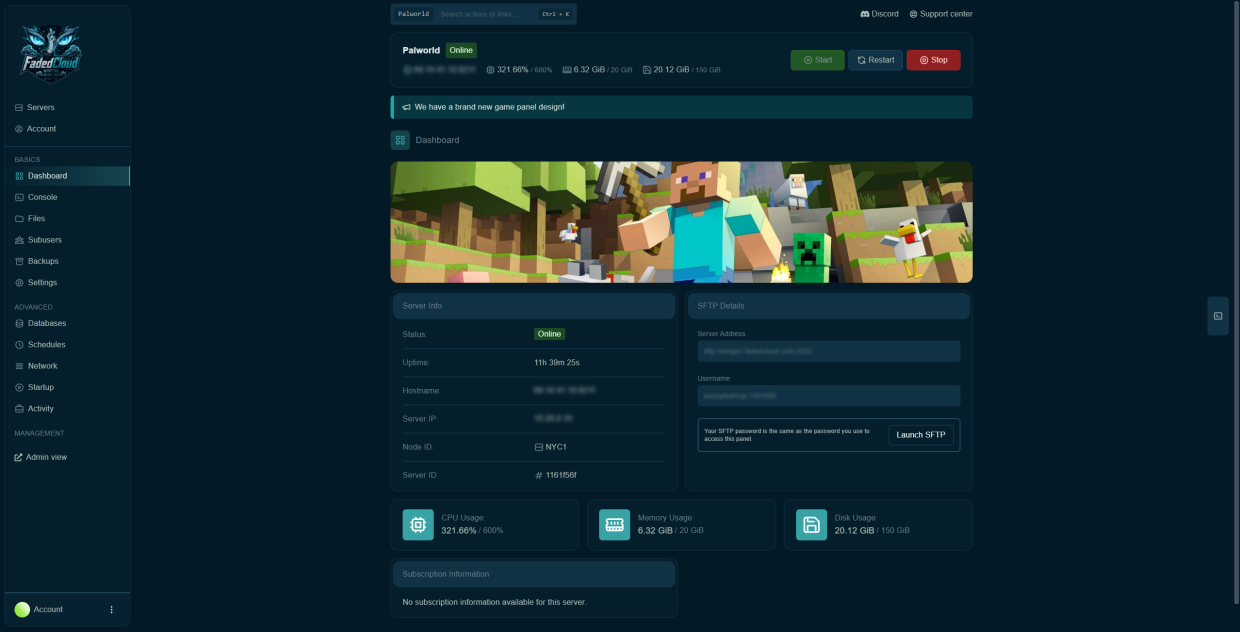 Server dashboard overview